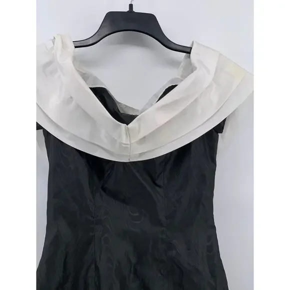 UNBRANDED Women's Black-White Pleated Shoulder Dress SZ S - Picture 6 of 11